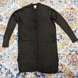 Old Navy Women's Long Green Open Cardigan, Size Small, Dark Olive Green Sweater